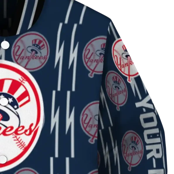 custom new york yankees bolt stripe navy varsity jacket premium grade