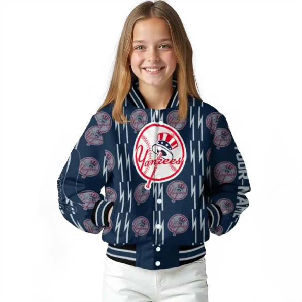 custom new york yankees bolt stripe navy varsity jacket top rated