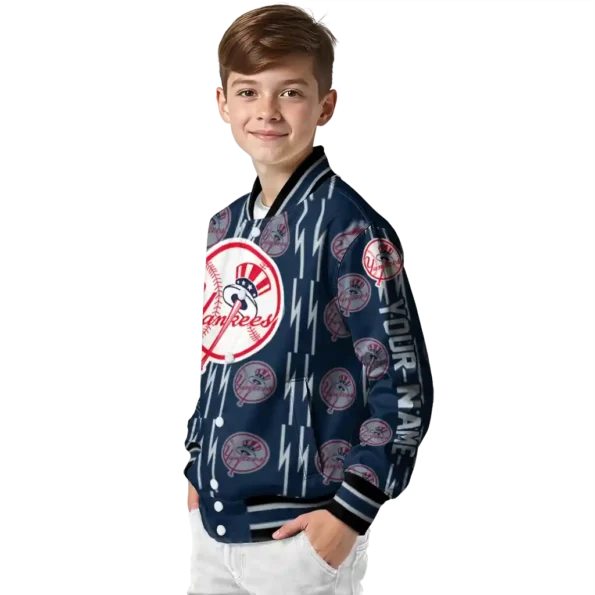 custom new york yankees bolt stripe navy varsity jacket trendy