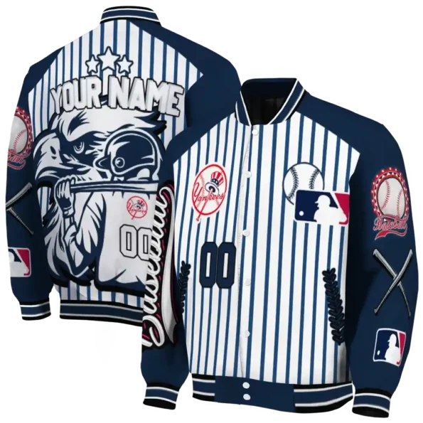 custom new york yankees eagle baseball navy white varsity jacket fashion forward