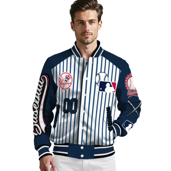 custom new york yankees eagle baseball navy white varsity jacket high quality