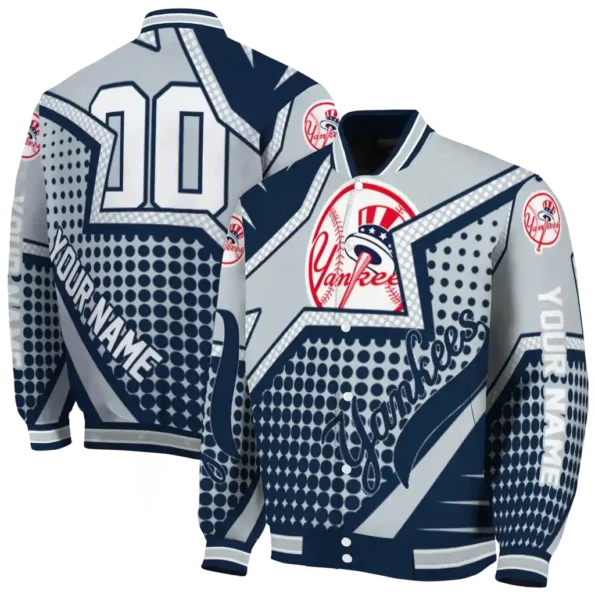 custom new york yankees star burst navy varsity jacket fashion forward