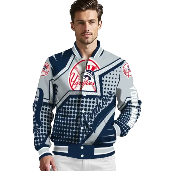 custom new york yankees star burst navy varsity jacket high quality