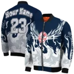 custom new york yankees winged blaze navy white bomber jacket best selling