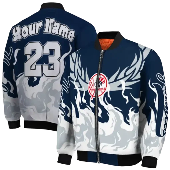 custom new york yankees winged blaze navy white bomber jacket fashion forward