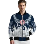 custom new york yankees winged blaze navy white bomber jacket best selling