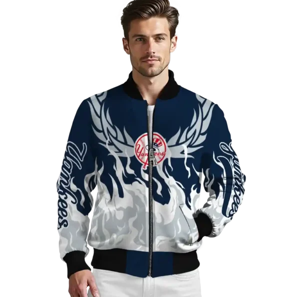 custom new york yankees winged blaze navy white bomber jacket high quality