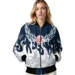 custom new york yankees winged blaze navy white bomber jacket best selling