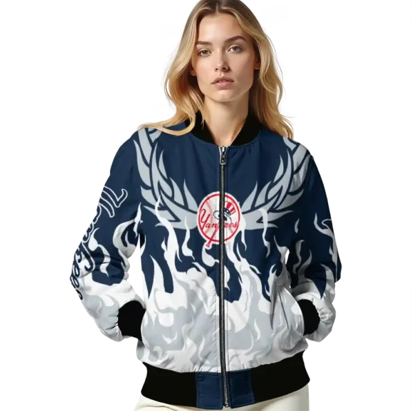 custom new york yankees winged blaze navy white bomber jacket latest model