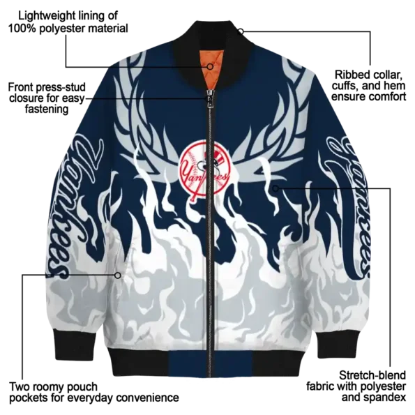 custom new york yankees winged blaze navy white bomber jacket new arrival
