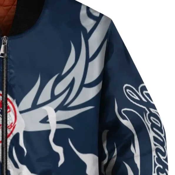 custom new york yankees winged blaze navy white bomber jacket premium grade