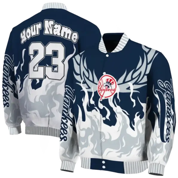 custom new york yankees winged blaze navy white varsity jacket fashion forward