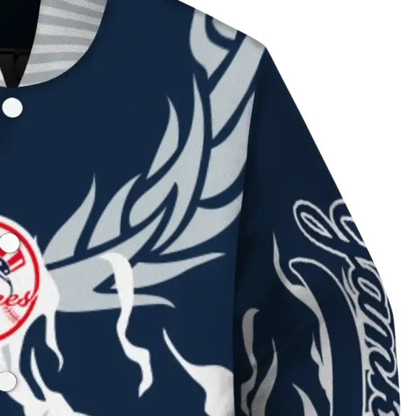 custom new york yankees winged blaze navy white varsity jacket premium grade