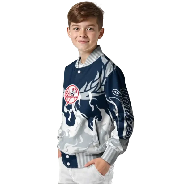 custom new york yankees winged blaze navy white varsity jacket trendy