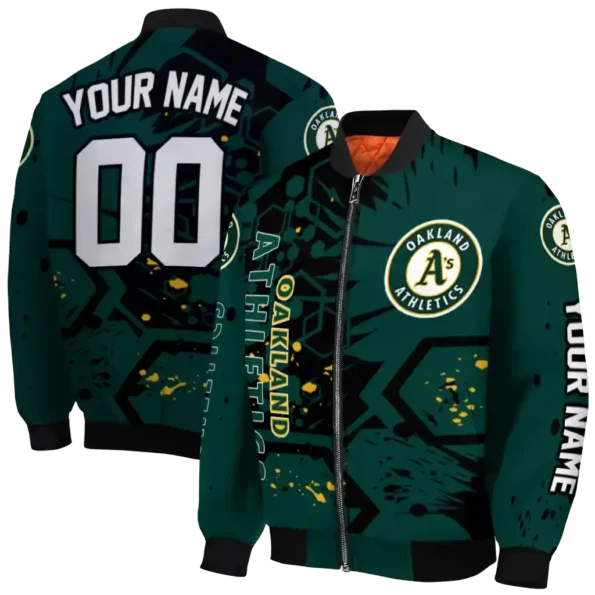custom oakland athletics hexagon cluster green black bomber jacket fashion forward