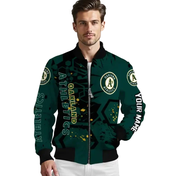 custom oakland athletics hexagon cluster green black bomber jacket high quality
