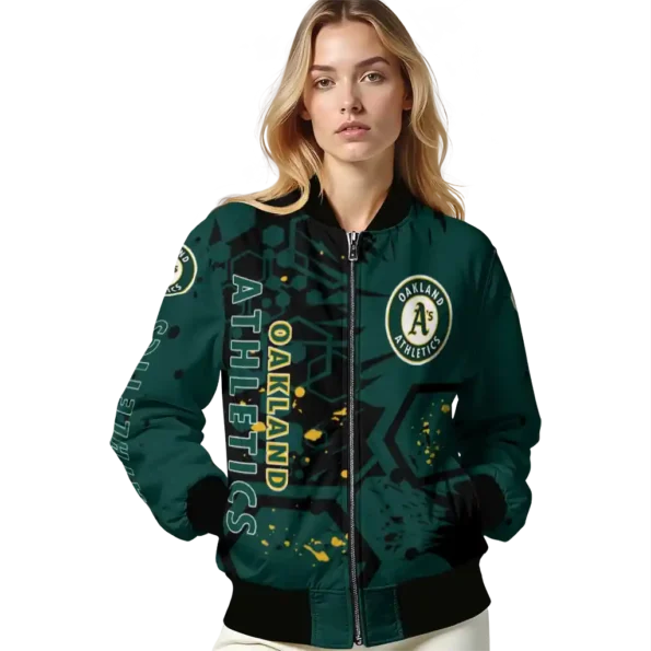 custom oakland athletics hexagon cluster green black bomber jacket latest model