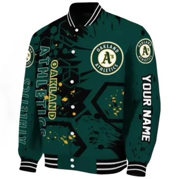 custom oakland athletics hexagon cluster green black varsity jacket best selling