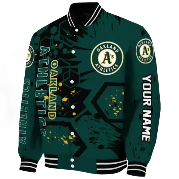 custom oakland athletics hexagon cluster green black varsity jacket best selling