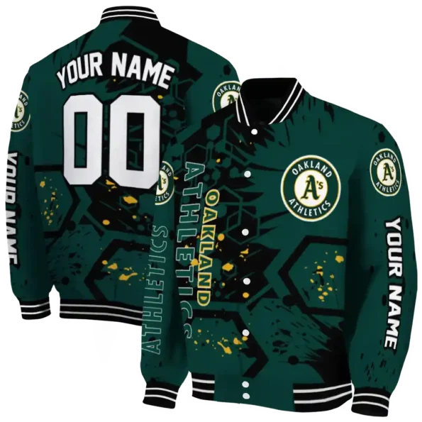 custom oakland athletics hexagon cluster green black varsity jacket fashion forward