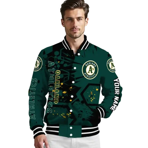 custom oakland athletics hexagon cluster green black varsity jacket high quality