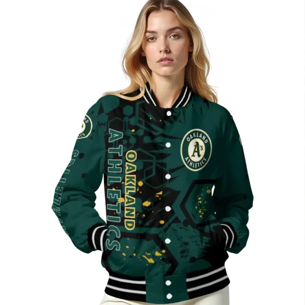 custom oakland athletics hexagon cluster green black varsity jacket latest model