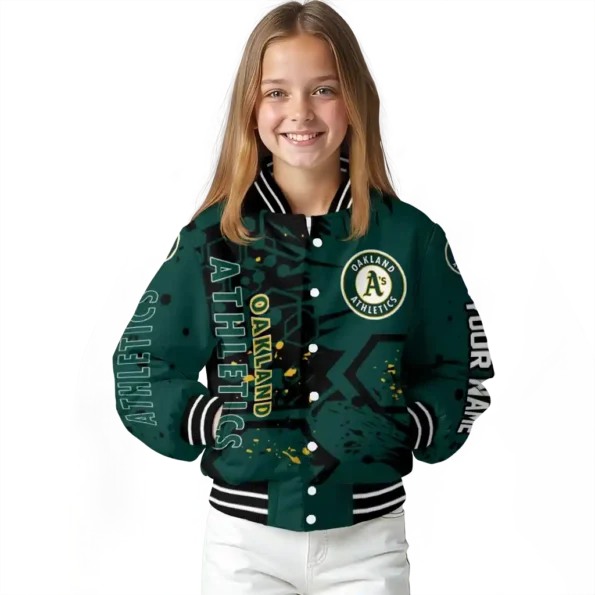 custom oakland athletics hexagon cluster green black varsity jacket top rated