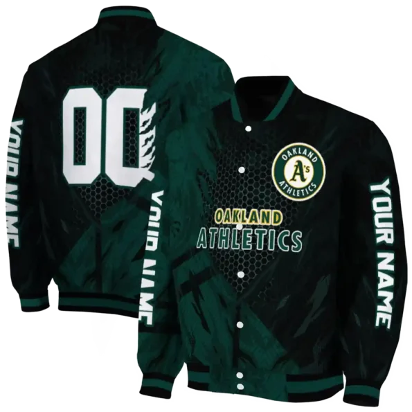 custom oakland athletics hexagon mesh green black varsity jacket fashion forward