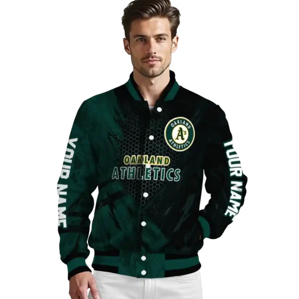 custom oakland athletics hexagon mesh green black varsity jacket high quality