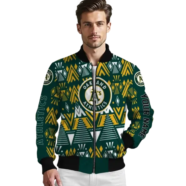 custom oakland athletics pyramid shapes green bomber jacket high quality