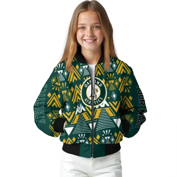 custom oakland athletics pyramid shapes green bomber jacket top rated