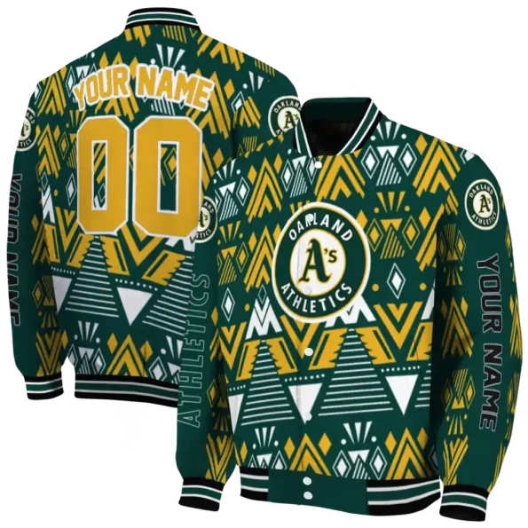custom oakland athletics pyramid shapes green varsity jacket fashion forward