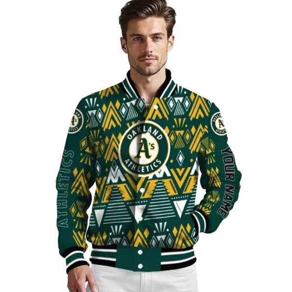 custom oakland athletics pyramid shapes green varsity jacket high quality