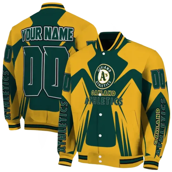 custom oakland athletics spider mark green yellow crocs varsity jacket fashion forward