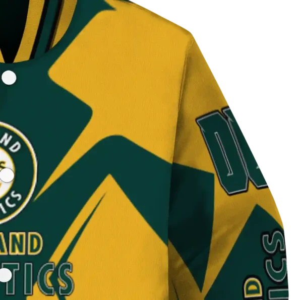 custom oakland athletics spider mark green yellow crocs varsity jacket premium grade