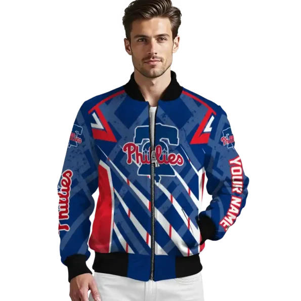 custom philadelphia phillies chevron angles blue bomber jacket high quality