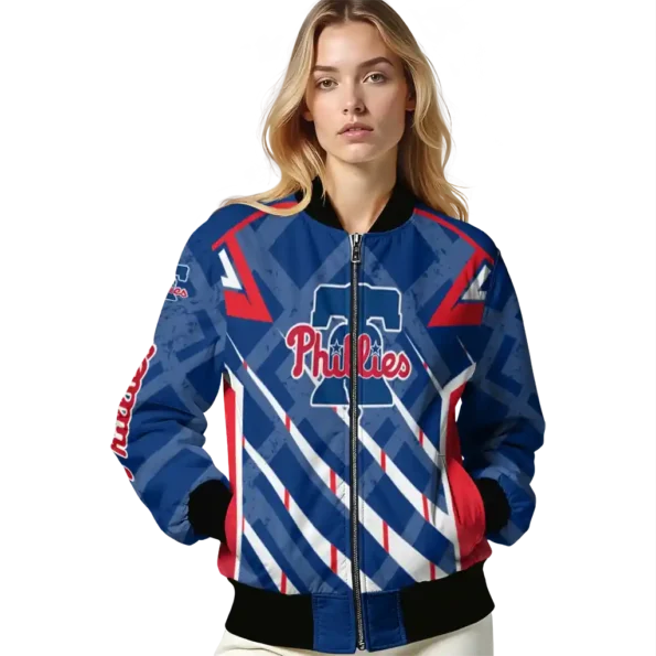 custom philadelphia phillies chevron angles blue bomber jacket latest model