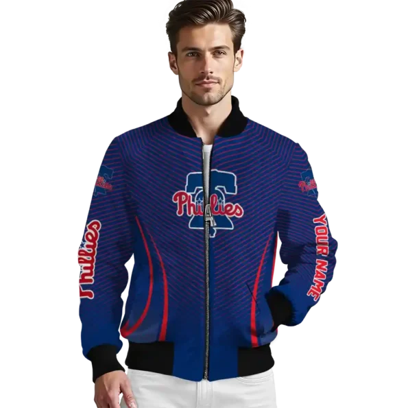 custom philadelphia phillies chevron arrow blue bomber jacket high quality