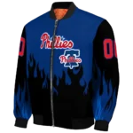 custom philadelphia phillies flame border blue black bomber jacket best selling