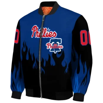 custom philadelphia phillies flame border blue black bomber jacket best selling