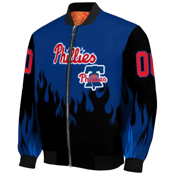 custom philadelphia phillies flame border blue black bomber jacket best selling