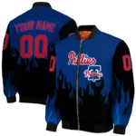 custom philadelphia phillies flame border blue black bomber jacket best selling