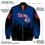 custom philadelphia phillies flame border blue black bomber jacket best selling