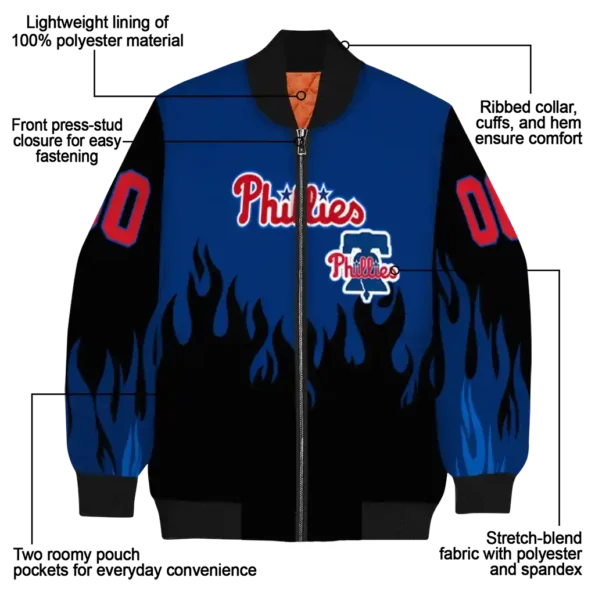 custom philadelphia phillies flame border blue black bomber jacket new arrival