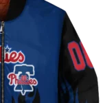 custom philadelphia phillies flame border blue black bomber jacket best selling