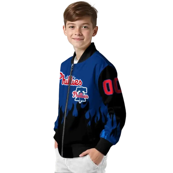 custom philadelphia phillies flame border blue black bomber jacket trendy