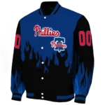 custom philadelphia phillies flame border blue black varsity jacket best selling