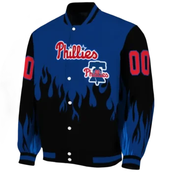 custom philadelphia phillies flame border blue black varsity jacket best selling