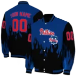 custom philadelphia phillies flame border blue black varsity jacket best selling