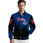 custom philadelphia phillies flame border blue black varsity jacket best selling